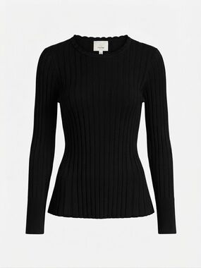 Cinq a Sept Ribbed Sweater size Small Black Stretch